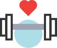 physical therapy icons, heart, dumbell